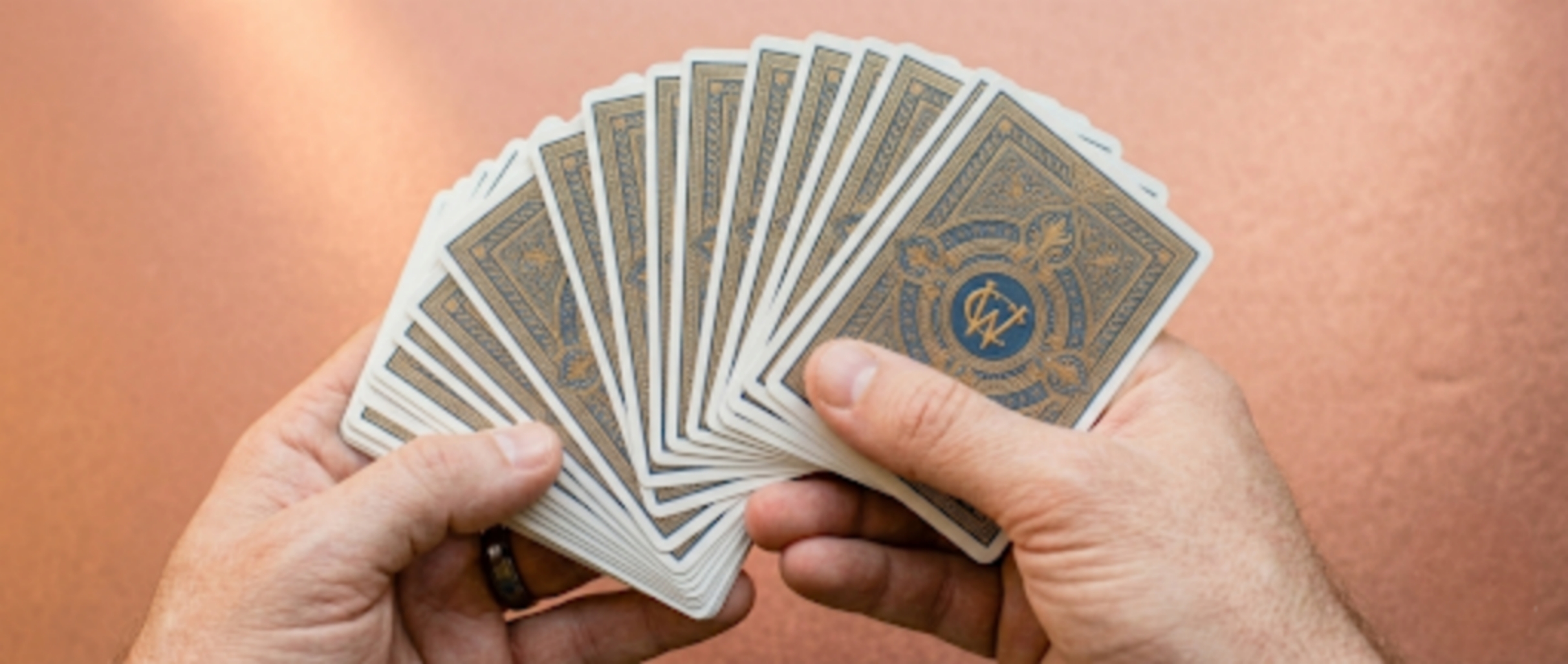 Chris Wheel's custom playing cards fanned in hand